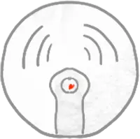 Drawing of circular smoke alarm with red light in the center.