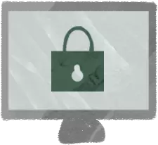 Drawing of computer monitor with padlock on the screen.