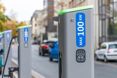 EV chargers on the side of a road