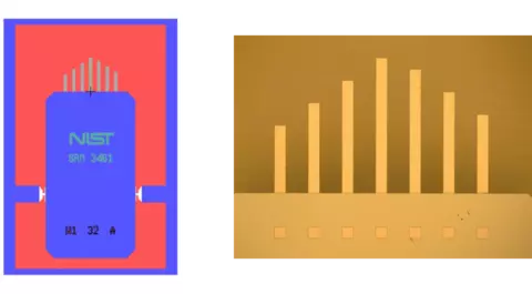 Images of SRM 3461 device and enlarged view of the cantilever arrays at one end