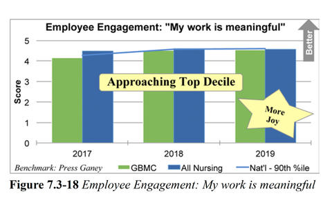GBMC HealthCare graphic shows "my work is meaningful" measure approaching the top decile in the nation.