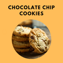 Photo of Chocolate Chip cookies in orange text box