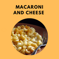 Photo of Mac and Cheese in orange text box