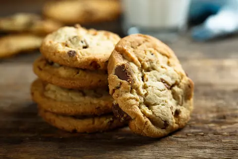 Photo of a stack of chocolate chip cookies