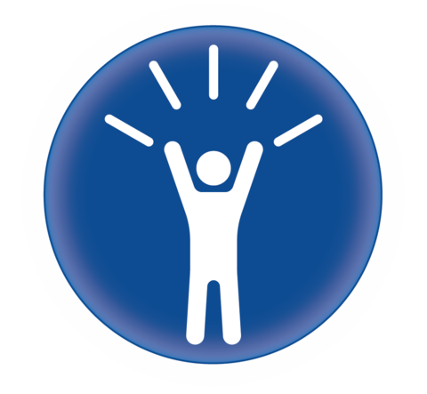 Empowerment & Representation icon showing an outline of a person with hands in the air.