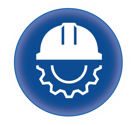 Job Security & Working Conditions icon showing a hard hat on top of a wheel.