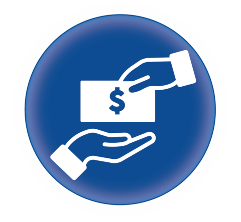 Pay icon showing two drawn hands exchanging money.