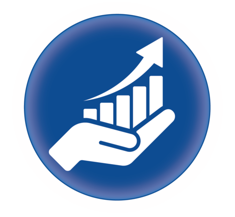 Skill & Career Advancement icon showing a hand holding a graphic chart with an arrow going up.