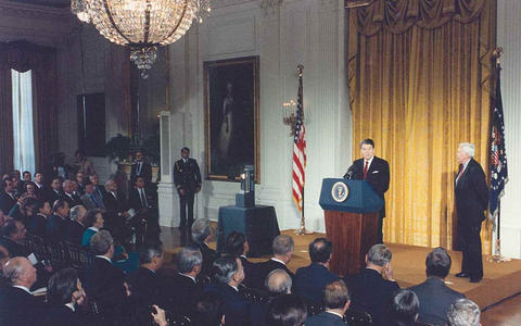 First Baldrige Award Ceremony, White House, November 14, 1988 with President Reagan speaking.