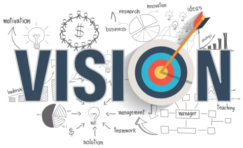 Vision concept show graphs and charts in background with a target and arrow.
