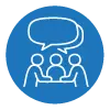 Active Listening Communication Icon showing people at table talking.