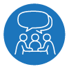 Active Listening Communication Icon showing people at table talking.