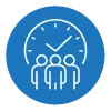 Timely Communication Icon showing people standing in front of a clock.