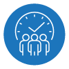 Timely Communication Icon showing people standing in front of a clock.