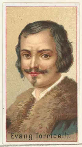 Historical color portrait is labeled Evang. Torricelli.