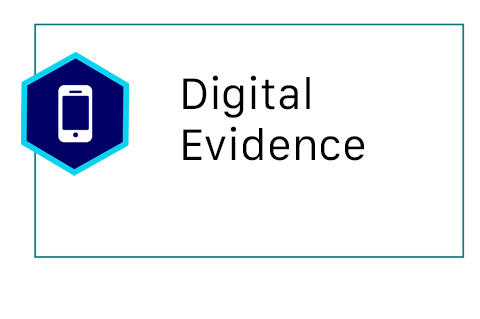 a hexagon with a cell phone icon sits on the left side of a box with the word Digital Evidence