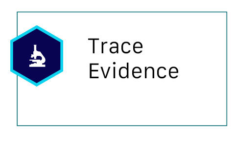 a hexagon with a microscope icon sits on the left side of a box with the words Trace Evidence