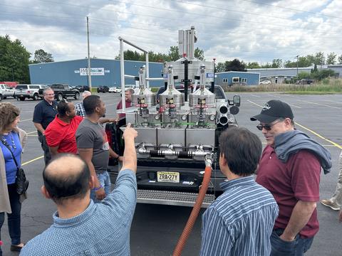 Ron Gibson (Seraphin) discussed the use of 5 gallon and 50 gallon provers attached to an open bed truck used for field testing of fuels