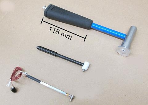 Various impact hammers with electrical connections.