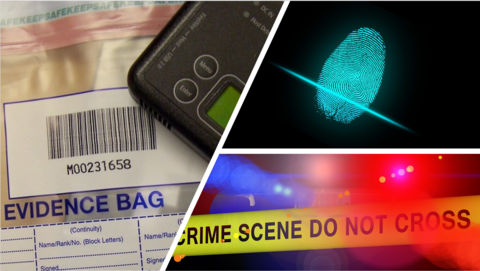 images of digital evidence, a fingerprint and crime scene tape to represent non-traditional FSSPs