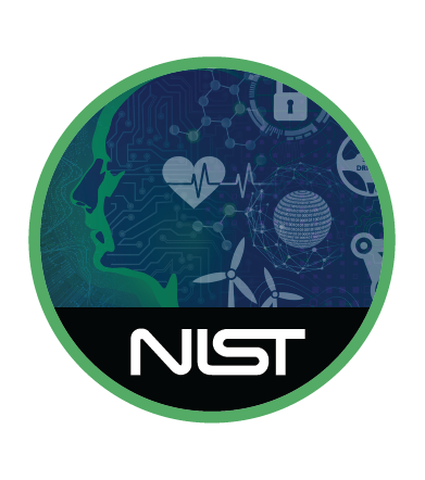 Green and blue background; robotic-ish head image; other icons; NIST snake logo