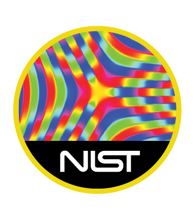 Vibrating lines of blue, green, red, purple and yellow. NIST snake logo at bottom