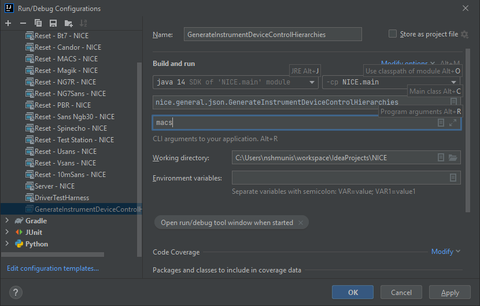 Generating device hierarchy editing config adding instrument param in intellij