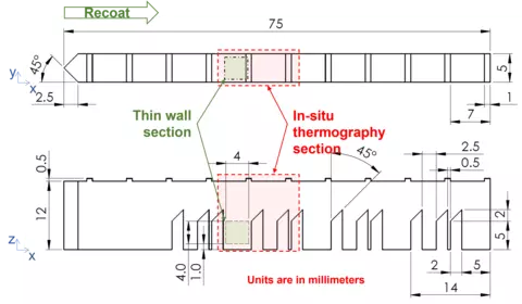 Mechanical drawing of additively manufactured bridge-shaped artifacts