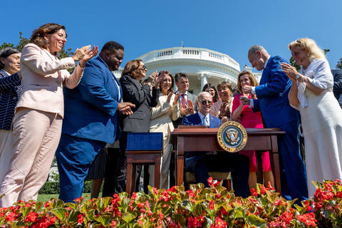 President Joe Biden signs H.R. 4346, “The CHIPS and Science Act of 2022”, Tuesday, August 9, 2022, on the South Lawn of the White House.