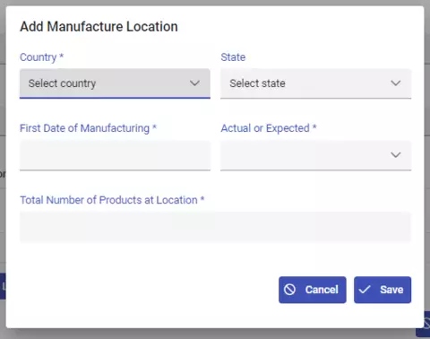 DOE Add Manufacture Location