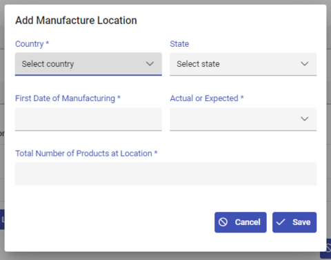 DOE Add Manufacture Location