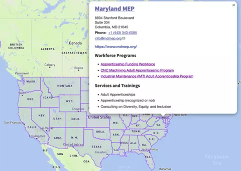Maryland workforce offerings on interactive map