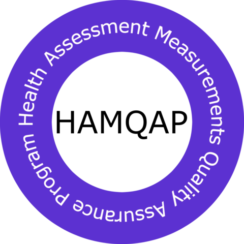 Circle with the logo of Health Assessment Measurements Quality Assurance Program initials