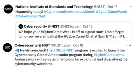 Sample social media posts for 2023 Cybersecurity Career Week