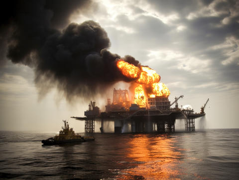 Photo of fuel platform burning on the sea water
