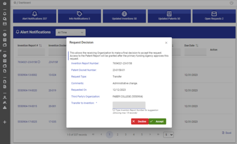 Patent transfer request screenshot