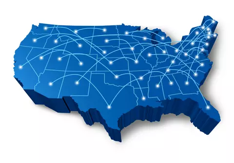 US map with states connected