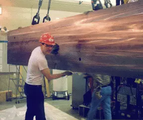 Mitch cleaning one block of the upper yoke of the SURF III magnet.