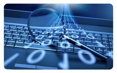 image of binary data flowing through a magnifying glass