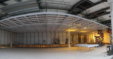 interior photo of construction progress for future Polar fabrication facility