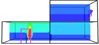 Rendition of a two story house and fire temperatures
