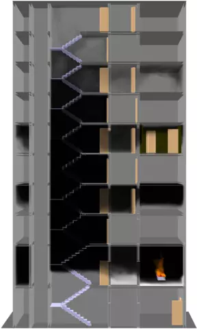 Rendition of fire and smoke spread in a 9-story building