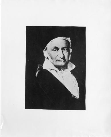 Historical image shows Carl Friedrich Gauss in head and shoulders view. 