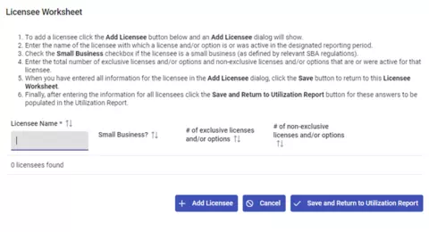 License Worksheet Add Licensee Button Example