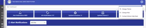Organization iEdison Homepage with Settings Gear Showing iEdison Help Desk Form