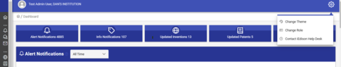 Organization iEdison Homepage with Settings Gear Showing iEdison Help Desk Form