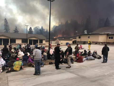 Picture of civilians sheltering in Temporary Refuge Area, November 2018 in Paradise, California