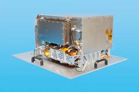 Metal box on a bright blue background