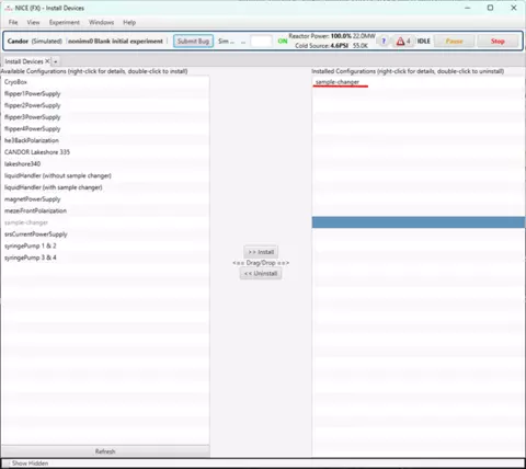 The Install Devices Panel with the sample-changer config installed