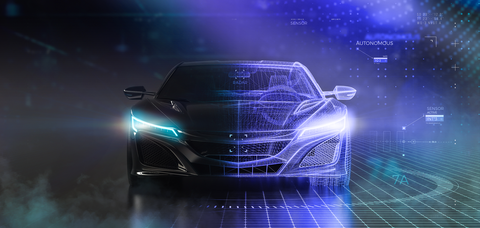 Autonomous vehicle depiction with black to purple ombre overlay